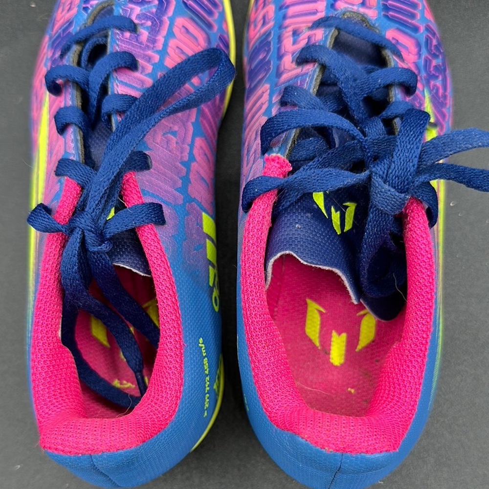 pink purple blue green Adidas x Messi indoor soccer cleats size 1 - Picture 5 of 7